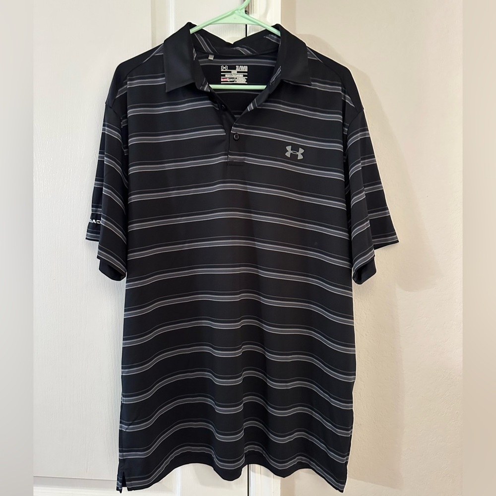 Under Armour Men's Polo Shirt in Black with Gray Stripes
